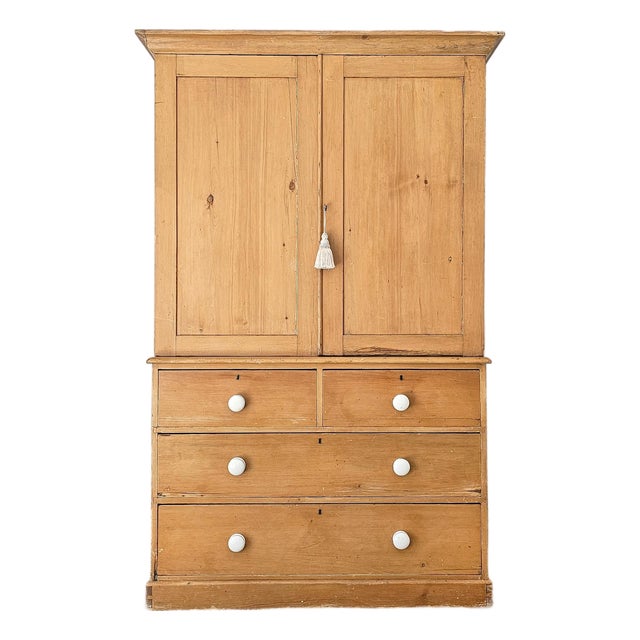 Antique English Pine Linen Press / Wardrobe - Circa 1890 For Sale