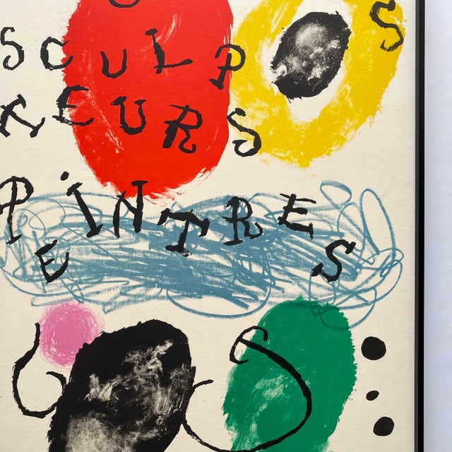 Joan Miro Vintage 1960 Mid Century Modernist Fine Art Lithograph Print " Poetes-Sculpteurs-Peintres " Framed Paris Exhibition Poster For Sale - Image 14 of 18