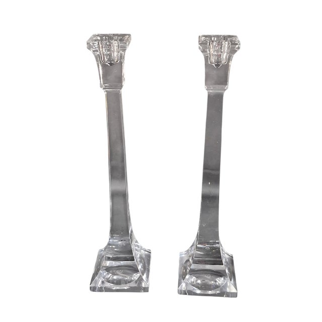 Transparent Late 20th Century Elegant Pair Villeroy & Boch Crystal Candle Sticks 12'' High Marked For Sale - Image 8 of 8