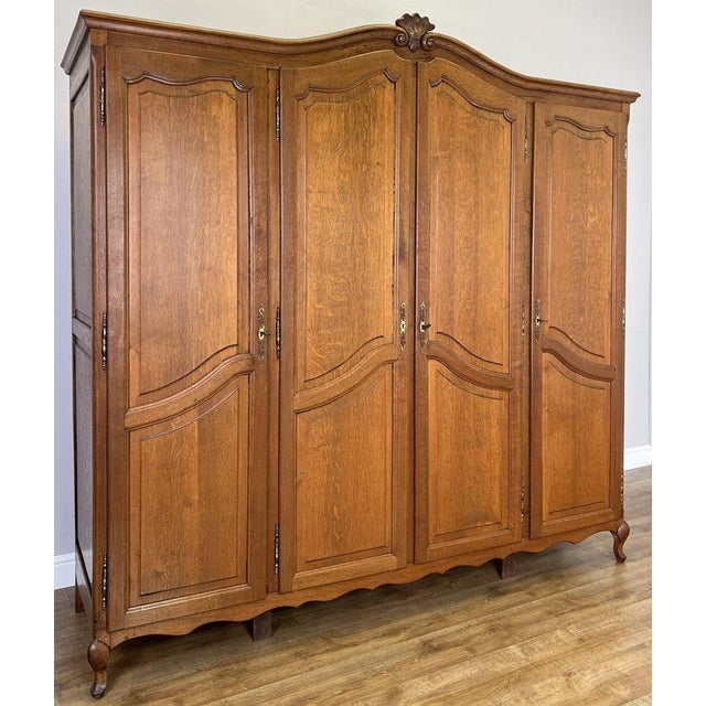 Vintage French Louis XVI Style Carved Oak 4-Door Wardrobe For Sale - Image 14 of 14