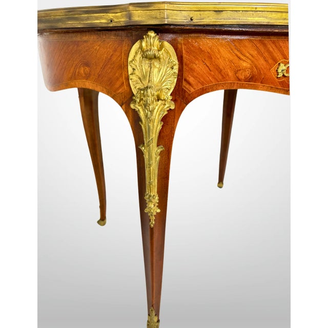 Chestnut Vintage Fruitwood Louis XV Style Marble Top Coffee Table Ormolu Mounts For Sale - Image 8 of 12