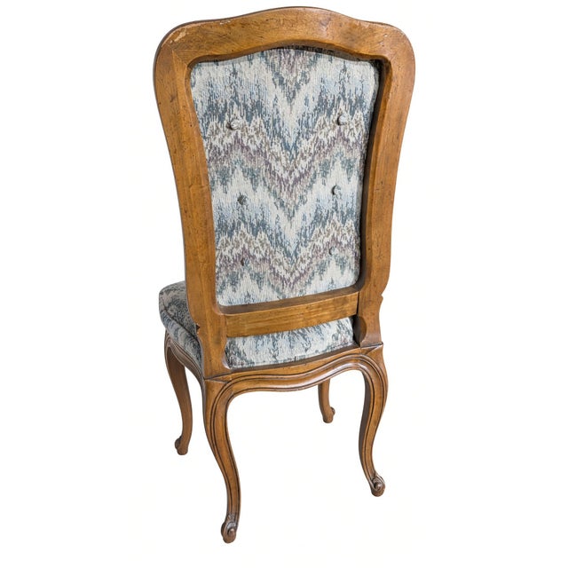 A set of six Henredon dining side chairs in the Louis XV / French Provincial style, freshly reupholstered in a flame-...