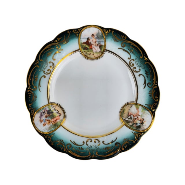 Green Viennese Jugendstil Cake Stand and Plates, Vienna, 1910s, Set of 13 For Sale - Image 8 of 11