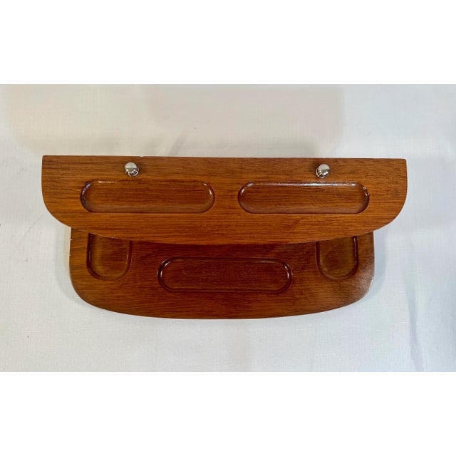 Vintage Mid Century London Leather Tiered Wood Dresser Top Catchall For Sale - Image 6 of 10