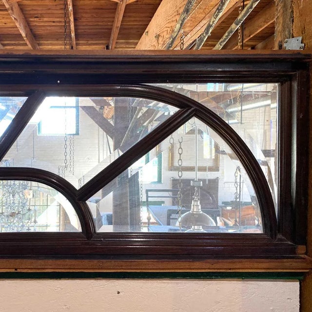 Wood Vintage Large Solid Mahogany and Beveled Glass Door Transom Window For Sale - Image 7 of 7