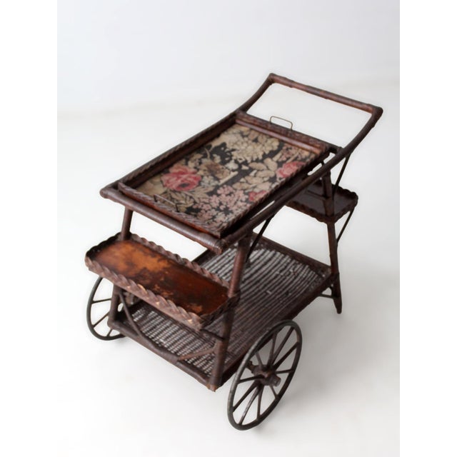 Farmhouse Early 1900s American Wicker Serving Cart For Sale - Image 3 of 18