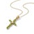 Contemporary 18k Gold Plated Peridot Cross Pendant | Delicate Religious Cross Jewelry | August Birthstone Gift for Woman For Sale - Image 3 of 3