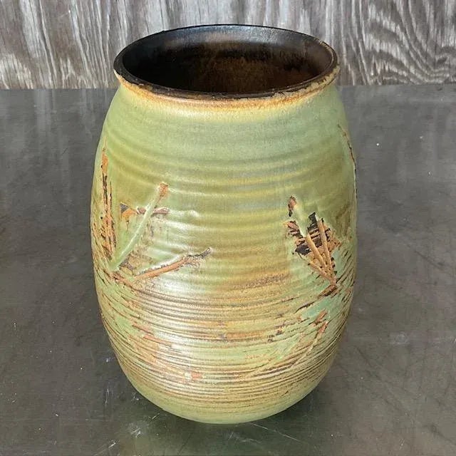 Pistachio Vintage Boho Signed Studio Pottery Vase For Sale - Image 8 of 8