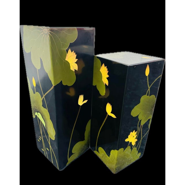 1970s Vintage Asian Floral Lacquer Pedestals - a Pair For Sale - Image 5 of 10