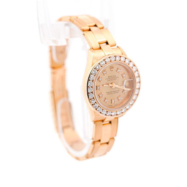 Metal Vintage Rolex 18k Gold DateJust 28mm Diamond Bezel & Dial Watch For Sale - Image 7 of 9