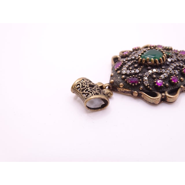 Ottoman 925 Sterling Silver Pendant in Cubic Zirconia, Emerald Root and Ruby R​root, 2000s, Italy For Sale - Image 6 of 18