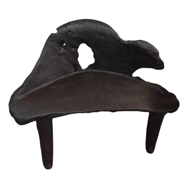 Andrianna Shamaris Triple Burnt Teak Wood Sculptural Bench For Sale
