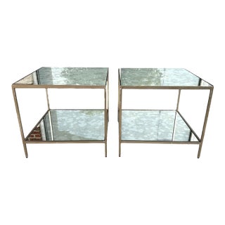 Pair of Attributed Ethan Allen Two-Tier Mirrored Side Tables For Sale