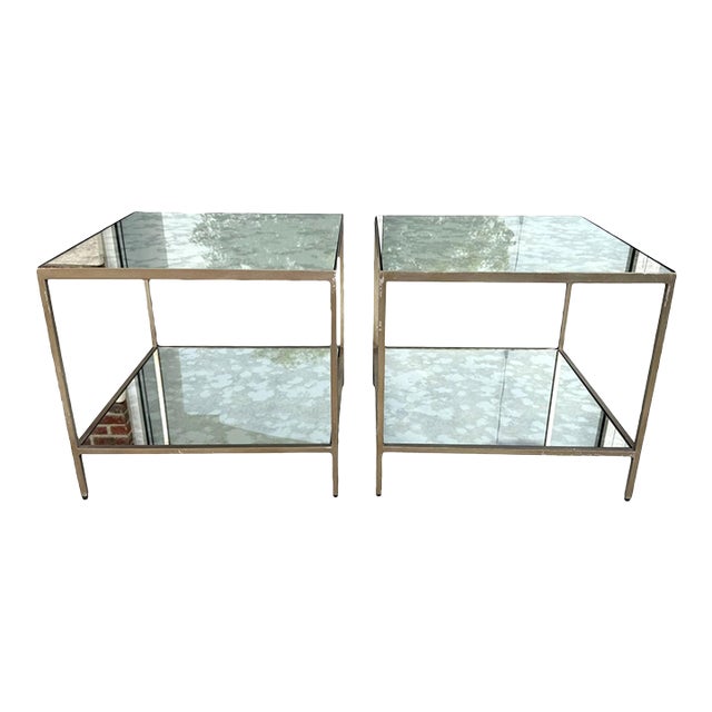 Pair of Attributed Ethan Allen Two-Tier Mirrored Side Tables For Sale