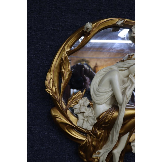 Art Nouveau Art Nouveau Style Figural Gilt Wall Mirror With Maiden and Floral Motif For Sale - Image 3 of 8
