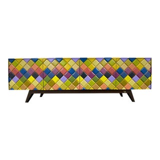 Multicolor Bright Rainbow Diamond Wood Sideboard for Dining Room or Tv Stand For Sale