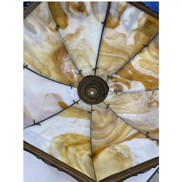 Art Nouveau Antique Art Nouveau 8-Panel Slag Glass Lamp Shade . Antique 8-Panel Slag Glass Lamp Shade - Art Nouveau / Arts & Crafts Style. For Sale - Image 3 of 12