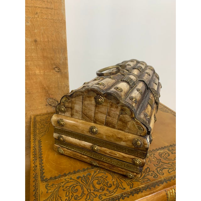 Early 20th Century Anglo-Indian Scalloped Dome-Top Box with Brass Handle & Fittings