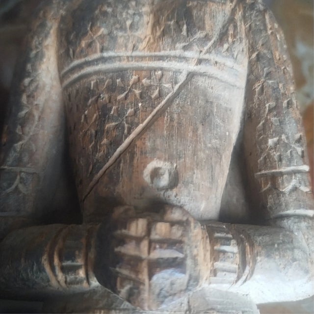 Brown Pair of Antique Hand-Carved Wood Female Figures Temple Wedding Statue Sculpture For Sale - Image 8 of 15