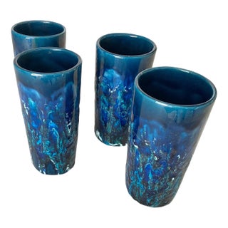 Glasses in Ceramic Blue in the style of Aldo Londi, Italy, 1960s, Set of 4 For Sale