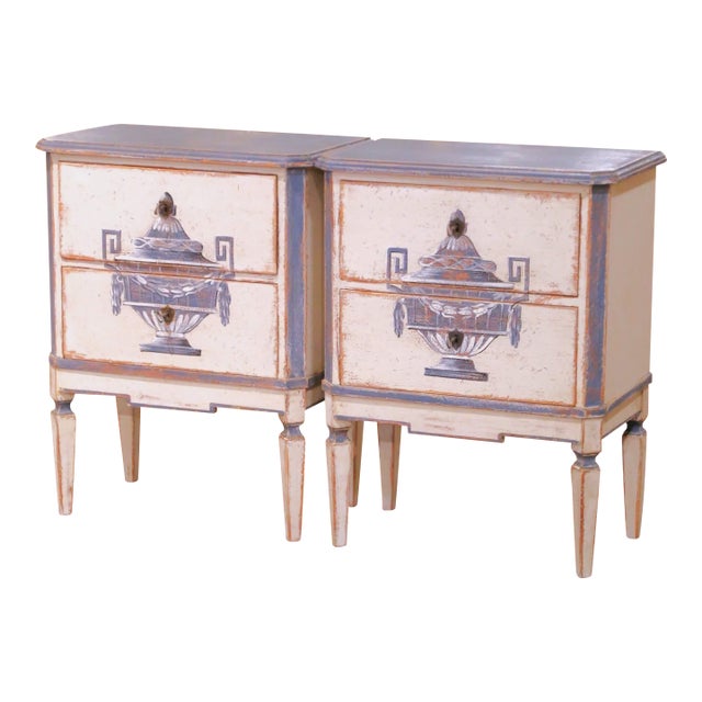 Pair of 19th Century French Louis-Philippe Carved Painted Commodes Nightstands For Sale