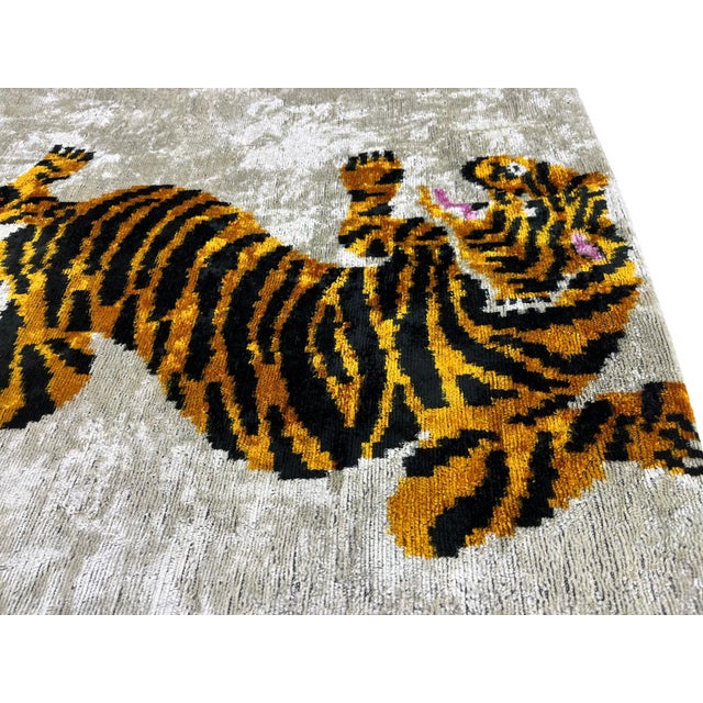 Textile Large Velvet Cushion Cover With Tiger Design For Sale - Image 7 of 10