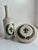 Vintage Italian ceramic vanity set, mid-century (1950s–1960s), including a bud vase and lidded trinket box. Matte white /...