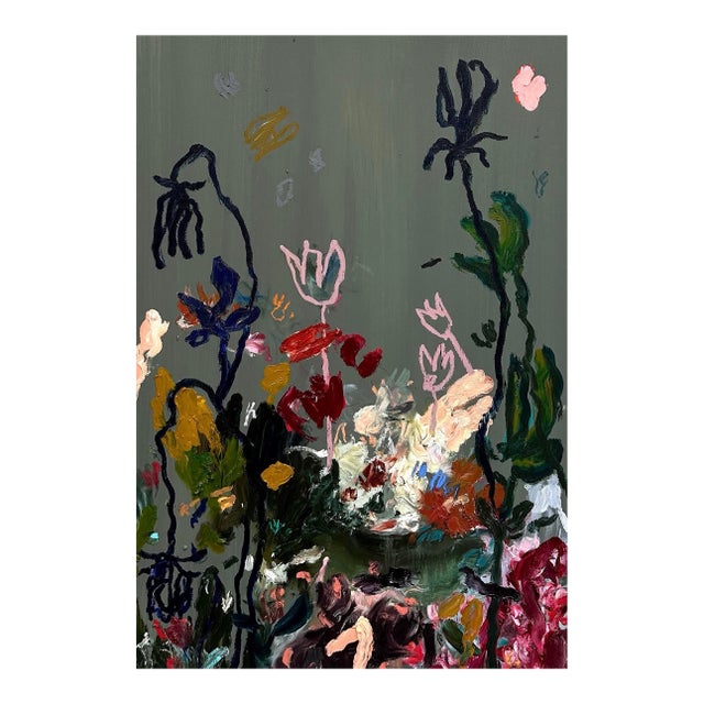 Ak Hardeman - Original Painting on Canvas - “Dark Night, Moon Roses” For Sale