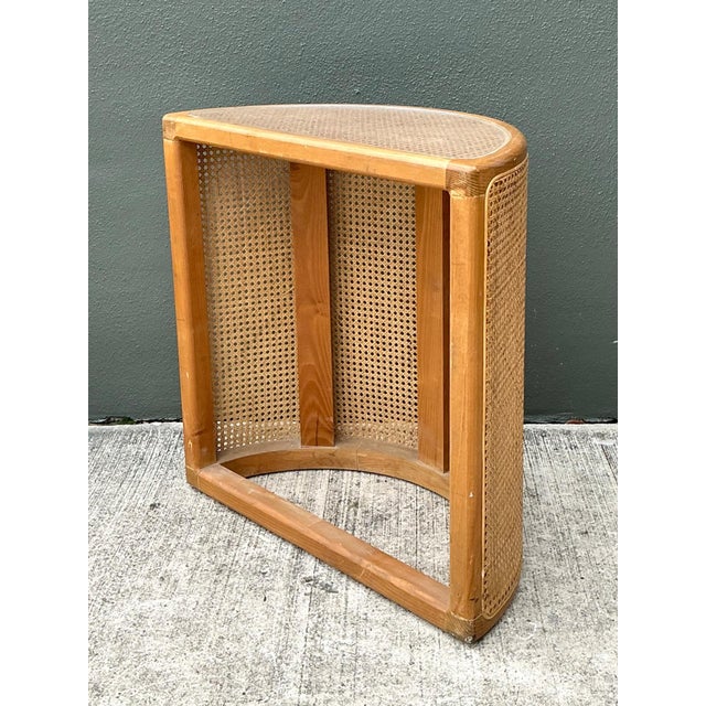 Camel Vintage Wood and Cane Demilune Console Table For Sale - Image 8 of 12