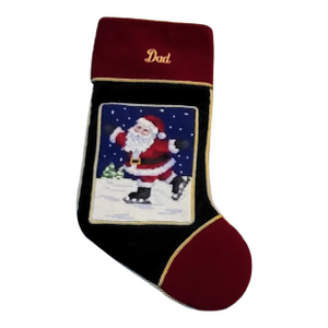 Vintage Velvet & Wool Needlepoint Santa Christmas Stocking