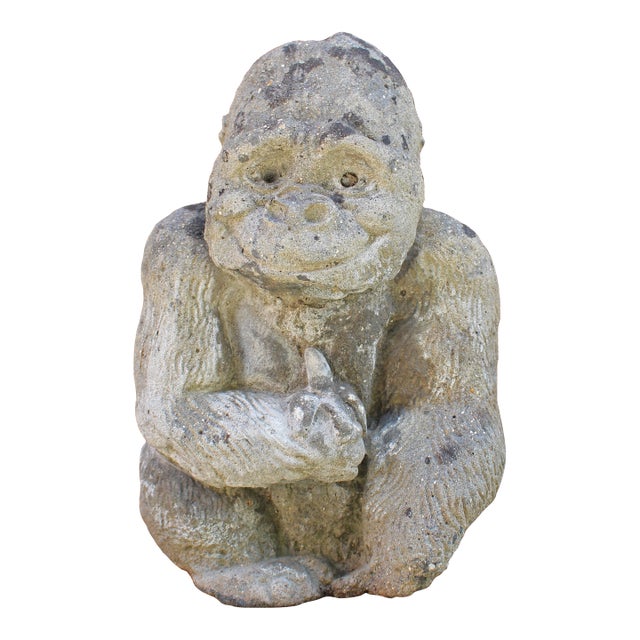 Mid-20th Century English Cast Stone Seated Gorilla Garden Ornament For Sale