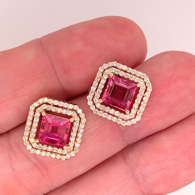 Traditional Natural Tourmaline Diamond Earrings 14k Gold 4.47 TCW Certified For Sale - Image 3 of 12