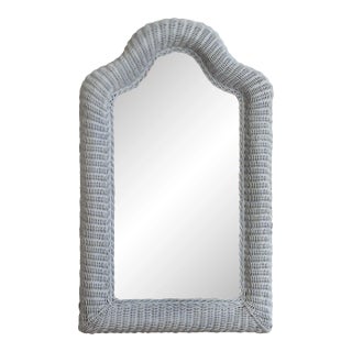 20th Century White Wicker Wall Mirror For Sale