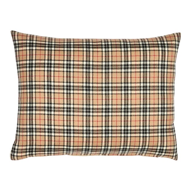 Scottish Tartan Beige Cushion With Velvet Back With Feather Filler - 33x46cm (15"x18") For Sale