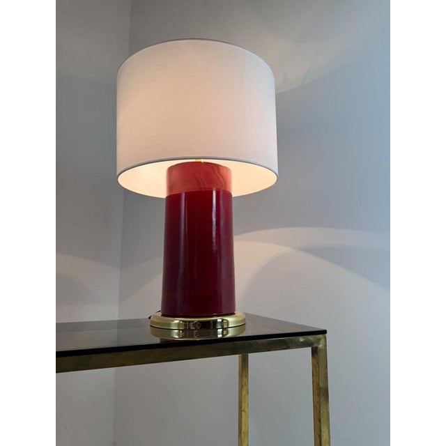 Gold Italian Ruby Red Glazed Ceramic and Brass Twin Table Lamps, 1970s, Set of 2 For Sale - Image 8 of 18