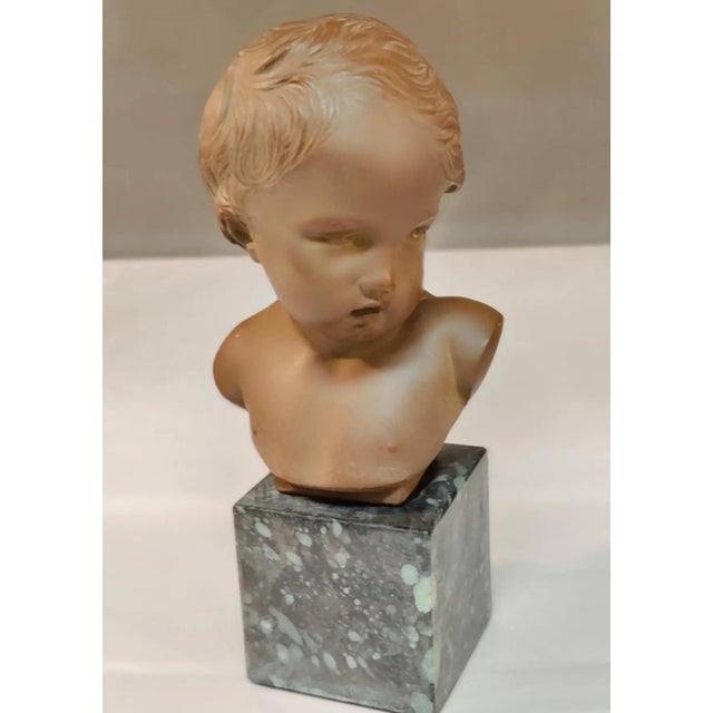 Terra Cotta Vintage French Terracotta Bust of a Child on Marble Plinth For Sale - Image 8 of 12