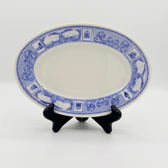 Mid 20th Century Vintage Lamberton Scammell Blue & White American Hotelware Oval Platter For Sale - Image 5 of 5