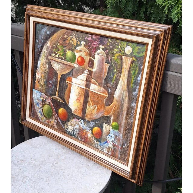 mos202629.99 Folk Art Abstract Still Life Oil Painting For Sale - Image 4 of 12