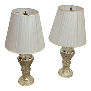 Vintage Stiffel Cut Glass Polished Brass Table Lamps - a Pair For Sale