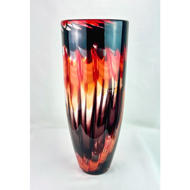 An exceptional mid-century Murano art glass cylinder vase attributed to the historic furnace of Fratelli Toso, circa 1960....