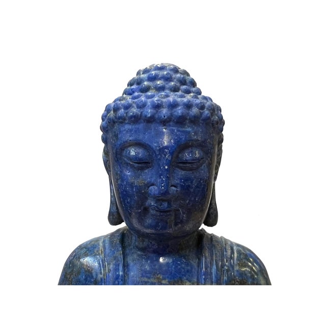 Oriental Blue Gem Stone Carved Sitting Meditation Buddha Statue For Sale - Image 4 of 10