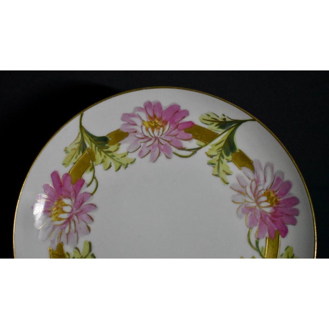 Antique Limoges Porcelain Cabinet Plate Pink Chrysanthemum Wreath For Sale - Image 10 of 15