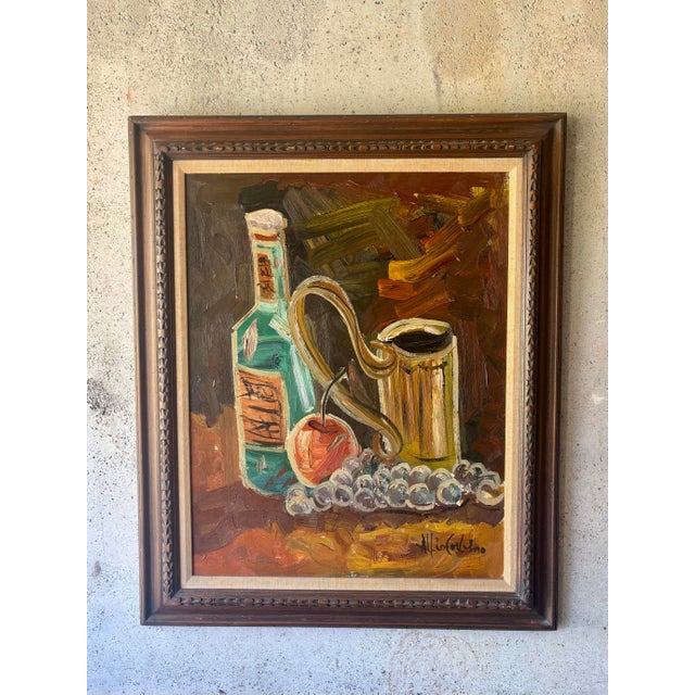 Wood 1960s American Modernist Impasto Still Life Oil Painting, Signed For Sale - Image 7 of 7