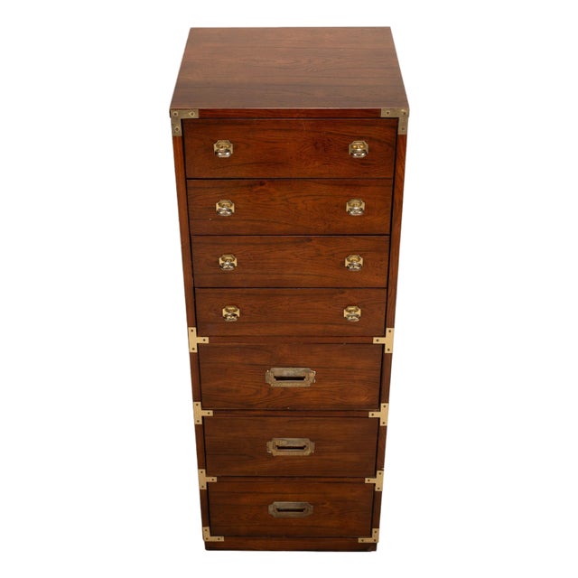 Vintage 1970s Bernhardt Campaign Style Lingerie Chest Dresser W/ Brass Hardware For Sale