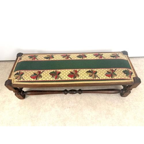 English fireside bench Circa 1890–1910 Victorian style Dark-stained oak Fine craftsmanship Upholstery replaced at some...