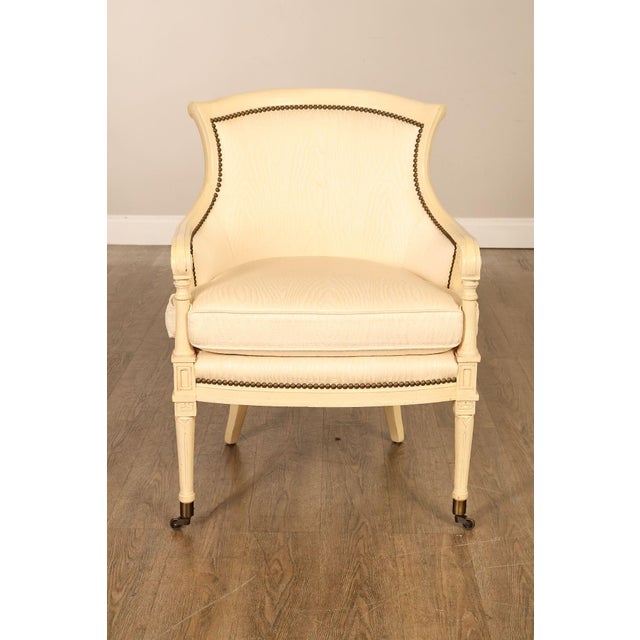 High Quality American Made Vintage Cream-Painted Barrel Armchair with Rolling Casters