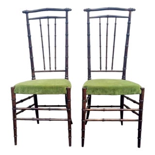 Mid-Century Modern Beech and Velvet Chiavari High Back Side Chairs, Italy, 1960s, Set of 2 For Sale