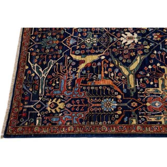 Navy Blue Modern Bidjar Style Handmade Allover Pattern Wool Rug For Sale - Image 4 of 7