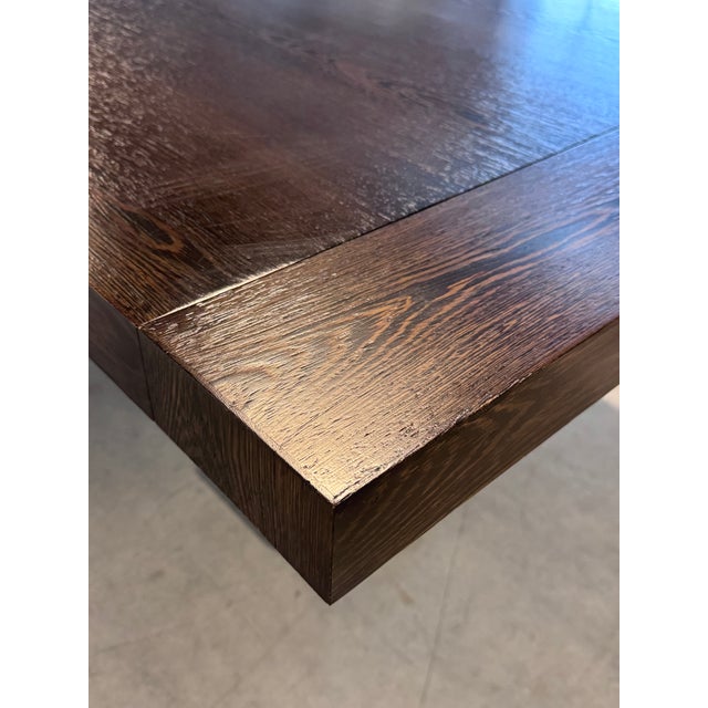 Late 20th Century Ebonized Oak Extension Dining Table With Lattice Pedestal Base For Sale - Image 4 of 13
