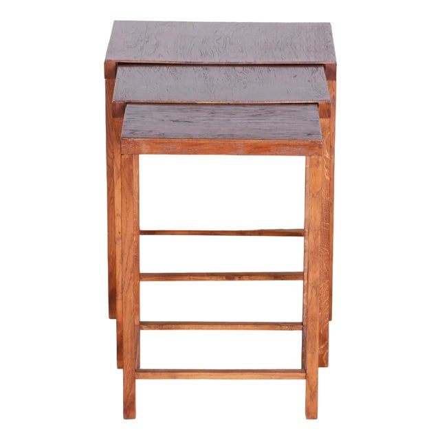 Art Deco Nesting Tables in Oak & Veneer attributed to Jan Vaněk, Czech, 1930s, Set of 3 For Sale